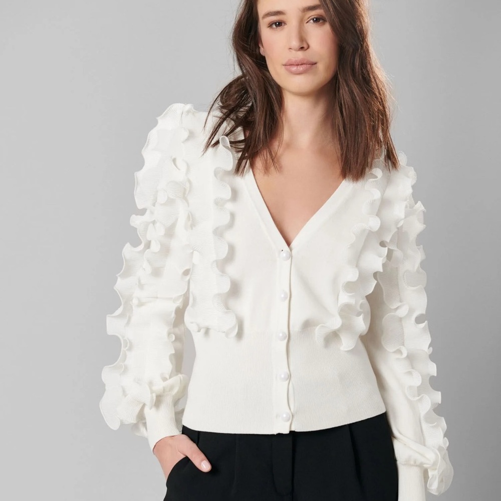 Anne Fontaine White Ruffle Cardigan NWT
